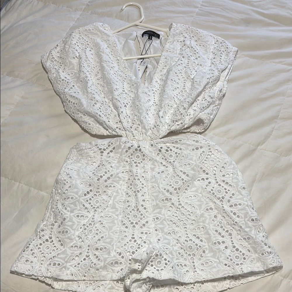 Dynamite Eyelet Lace Romper in White
